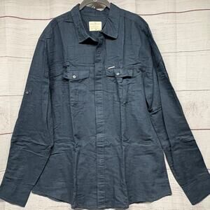 Marc Ecko Cut & Sew Men's XL Linen Blend Button Down Shirt Charcoal Grey Y2K